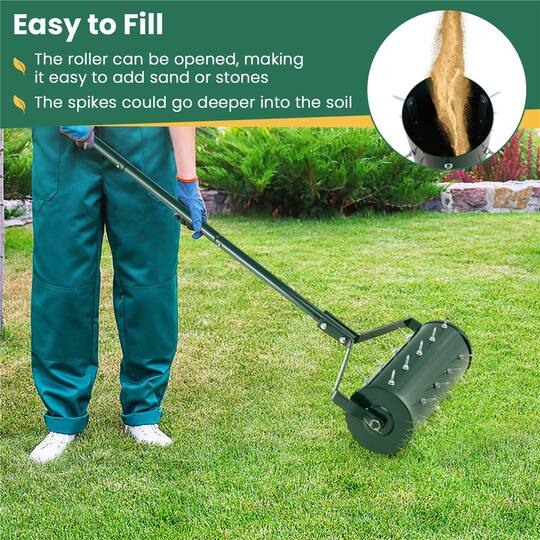 Costway 18" Heavy Duty Manual Rolling Lawn Aerator Tool with Handle